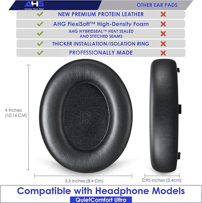 QC Ultra Replacement Ear pad and Headband Pad Kit Cushion Compatible with Bose QuietComfort Ultra Wireless Headphones (Black). Easy DIY Installation + Great Comfort