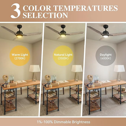 SMAAIR 48 Inch Smart Ceiling Fan with Dimmable Light Remote Control, Indoor Outdoor DC Ceiling Fan with 3 Blade for Bedroom, Living Room Works with Alexa/Google Assistant/Siri Shortcuts, Light Wooden