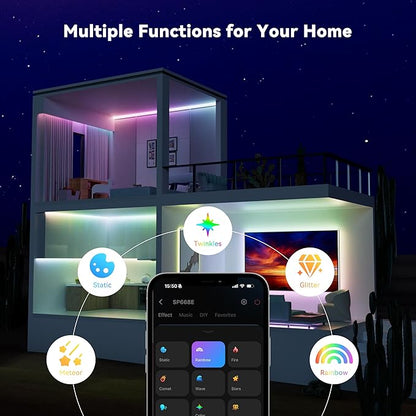 MIWISE LED Strip Lights,RGB Smart IC COB LED Strip Light Color Chasing,24ft Multicolor Flexible LED Tape Light,Music Sync with APP Control,Addressable DIY 16M Colors, for Cabinet,Bedroom,Party Decor