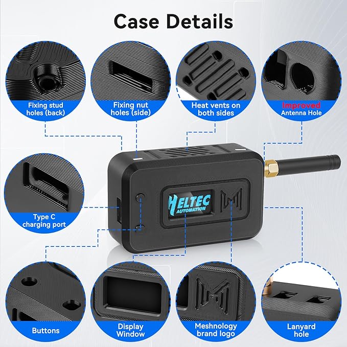 Meshnology 2 Set ESP32 Lo Ra V3 Module Board with 915 MHz Antenna + 3000mAh Battery + Case - WiFi Blue Tooth SX1262 CP2102 0.96” OLED Display Type C for Ar duino Mesh Tastic IoT (N35, Black)