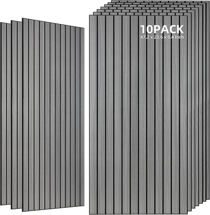 TO-TH Wood-Look Acoustic Wall Panels, 10 Pack 47.2” x 23.6” Sound Panels, Decorative Wood Panels for Wall Sound Dampening Panels for Home, Office, Basement, Gray Oak with Mitered Edges