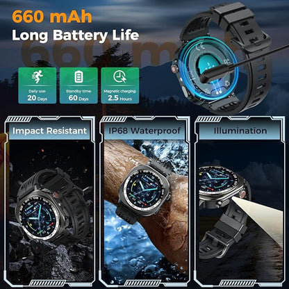 Smart Watch, 2026 AMOLED 1.43" Fitness Smartwatch for Men Women, Bluetooth 5.4 Call, 130+Sports Modes, 60+Days Flashlight, Heart Rate/Sleep Monitor, IP68 Waterproof Activity Tracker for Android iOS