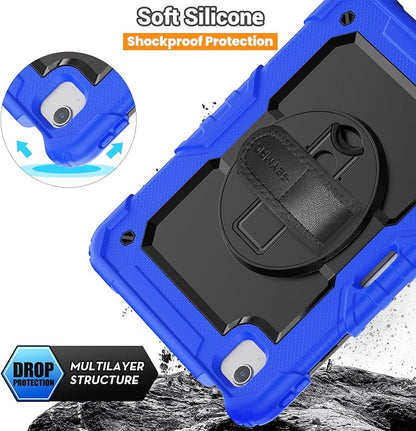 SEYMAC for iPad Air 5th/ 4th Generation Case 10.9 Inch, Full-Body Shockproof Protective Case with Screen Protector, Rotating Stand/Handle/Shoulder Strap/Pencil Holder for iPad Air 5/ Air 4, Blue