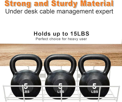 COYACOOL Under Desk Cable Tray - 2 Pack Cable Raceway for Wire Management. Metal Wire Organizer for Office, Studio and Home. Super Sturdy Cord Organizer for Desk - White Cable Management Under Desks