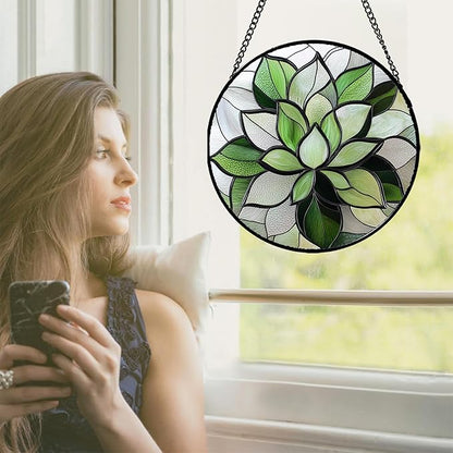 CRISGIF Stained Glass Window Hanging - Ireland Green Plants Suncatcher for Doors Garden Succulent Sun Catchers Decor Mother's St. Patrick's Day Birthday for Women Men Mom Nana 11.8 in