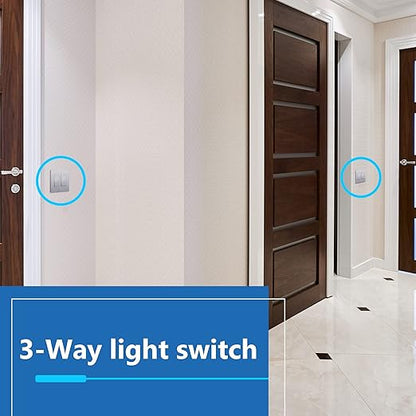 LIDER Minimalist Design Matte Finish Lighted Decorator Switch, Frameless Paddle Light Switch with Locator Light, Grounding Screw, 3-Way or Single Pole, 15A 120V, UL Listed, LS15-3W-SV, Silver