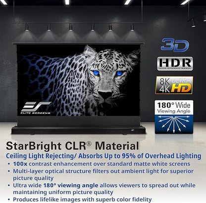 Elite Screens Kestrel Tab-Tension CLR, 121 inch 16:9, Ultra-Short Throw Ceiling Ambient Light Rejecting ALR Electric UST Floor-Rising Projection Motorized Front Projector Screen, FTE121UH3-CLR, Black