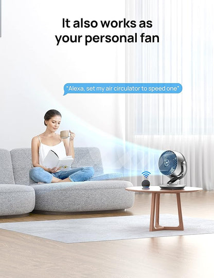 Dreo Smart Fan for Bedroom,120° Vertical and 90° Oscillating Fan with Remote/Voice, 13 Inch Height Quiet Air Circulator for Whole Room, 70 ft, 4 Speeds, 5 Modes, 12H Timer, Desk Fans for Home, Office
