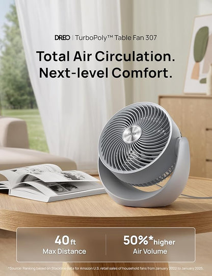 Dreo Fan for Bedroom, Table Air Circulator for Whole Room, 11 Inch, 40ft Strong Airflow, 120° Adjustable Tilt, 28db Low Noise, Quiet, 3 Speeds, 2025 New Desk Fan for Office, Kitchen, Home