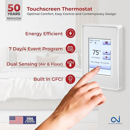LuxHeat 40sqft Floor Heating Cable Kit - 240v Electric Heating Floor System - Heated Flooring System Includes UDG4 Programmable Thermostat w/GFCI, Heater Cable, Strapping, Flooring Sensor & Alarm
