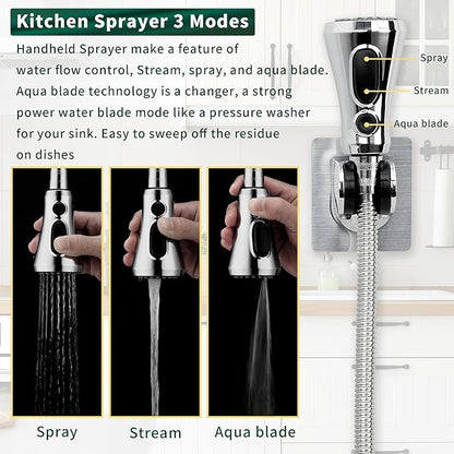 CECEFIN Kitchen Faucet Hose Attachment, Sink Sprayer Replacement Head with 4.9 Ft Stainless Steel Hose, Water Saving Aerator with 3-Way Diverter Valve for Hair Washing Laundry Room and Pet Shower