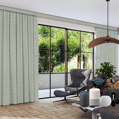 SmartWings Automatic Curtain Opener with Drapery, Motorized Vertical Blinds with Remote, Electric Closet Doors Sliding Panels Compatible with Alexa Google Homekit, 90% Blackout Light Green