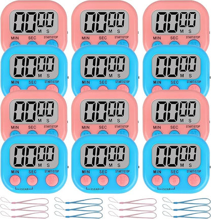 ZILLEEN Classroom Timer for Kids Teachers 12 Pack Digital Timers, Blue & Pink