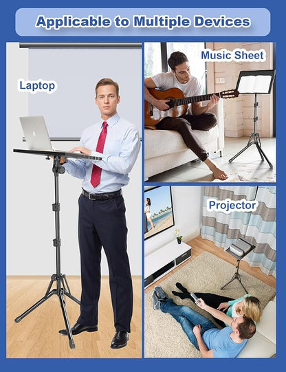 Projector Stand Tripod, Adjustable Height 26 to 56 Inch Laptop Tripod, Laptop Stand with Mouse Tray, Foldable Tripod for Projector with Carry Bag, Portable Podium Stand for Office, Home, Stage, DJ