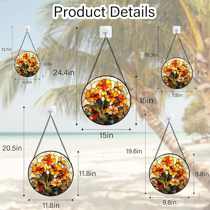 CRISGIF Stained Glass Window Hanging - Orange Marigolds Flowers Suncatcher for Door Garden Yard Sun Catchers Decor Christmas Mother's Day Birthday Gifts for Women Mom Nana Girlfriend Men 11.8 in