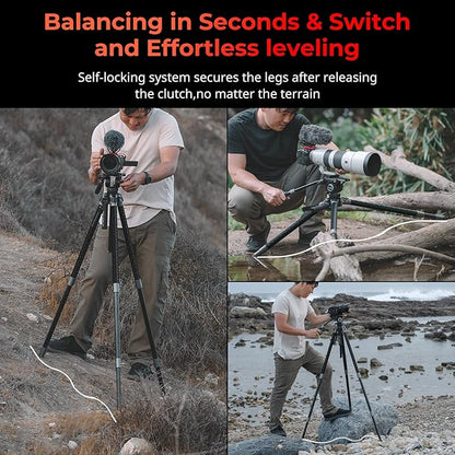 SMALLRIG x Potato Jet TRIBEX SE Hydraulic Aluminum Camera Tripod, with Video Fluid Head, 6kg/13.2lb Load, Max Height 166cm, Professional Video Tripod for Interviews/Wedding/Landscape - 5305