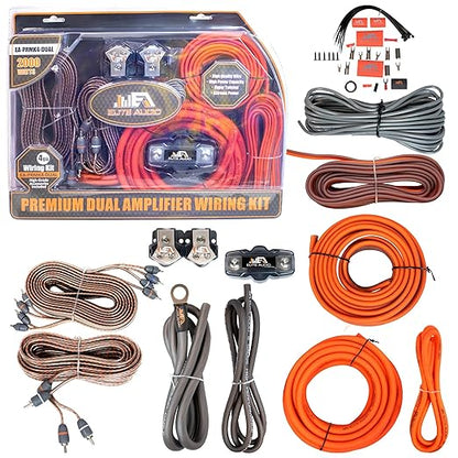 Elite Audio Premium Series Amp Kit Copper Clad Aluminum Wire, Triple-Shielded RCA Cables, High-Power Capacity, ANL Fuse Holder, Car Amplifier Install Kit (4 Gauge (Dual Amp))