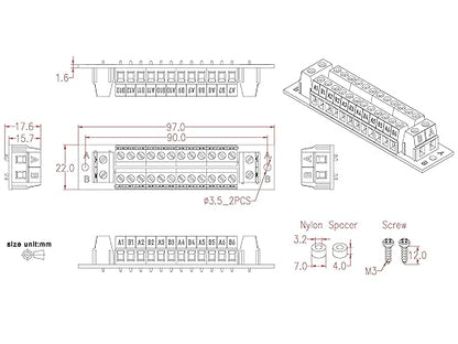 OONO 16 Amp 2x12 Position Terminal Block Distribution Module for AC DC