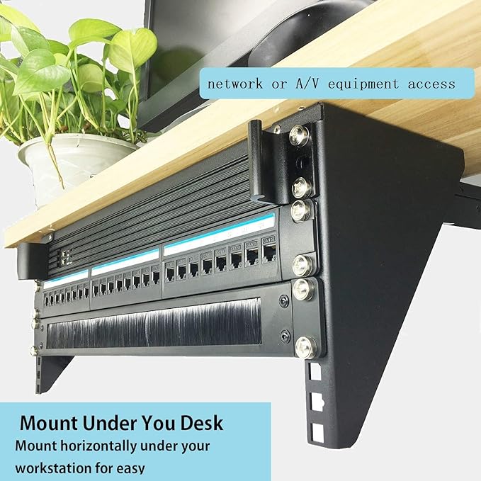 Jingchengmei 1U Disassembled Rack Mount Cable Management Panel with Brush for Cable Entry for 19-Inch Rack or Cabinet Black (BF01UAB2)