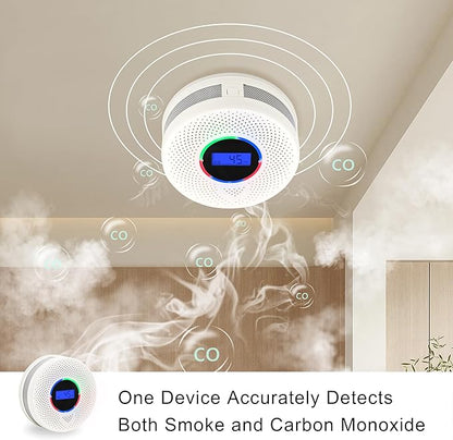 10-Year Battery Smoke and Carbon Monoxide Detector, 2-in-1 Smoke CO Alarm with Digital Display, Reliable Fire and CO Alarm for Home, Bedroom, Kitchen (6 Pack)