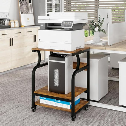Natwind Large 3-Tier Rolling Printer Cart with Adjustable Shelf, 24”x20” Mobile Stand for Heat Press, 3D Printer, Home Office Multifunctional Shelves with Locking Wheels (Retro)