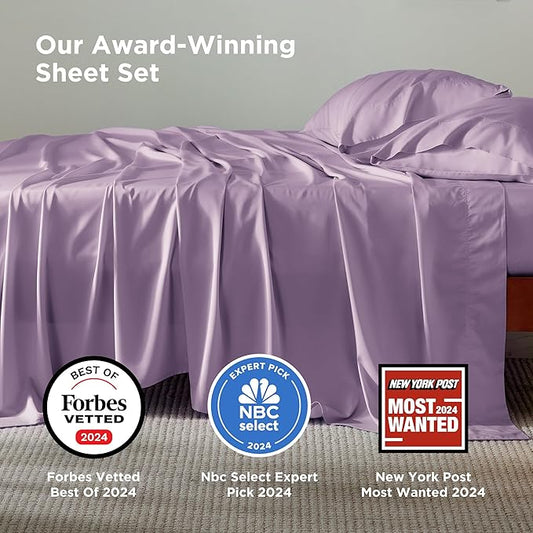 Bedsure California King Sheet Sets, Cooling Sheets for Hot Sleepers, Rayon Derived from Bamboo, Breathable & Soft, Deep Pocket Up to 16 Inches, Hotel Luxury Silky Bedding, Lilac