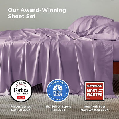 Bedsure King Size Sheets Set, Cooling Sheets for Hot Sleepers, Rayon Derived from Bamboo, Breathable & Soft, Deep Pocket Up to 16 Inches, Hotel Luxury Silky Bedding, Lilac
