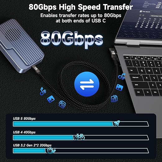 right angle USB-C Cable 3.3FT Compatible With Thunderbolt 5/4,Type C 240W Fast Charging,USB C 16K@60Hz/8K@120Hz HD Video Output for Display,USB 5/4 90 degree Cable 80Gbps Data Transfer for SSD/Dock.