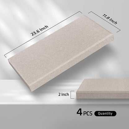 UMIACOUSTICS 4 PCS Acoustic Panels with Hanging Brackets, 2” Thick Fiberglass Sound Proof Panels Removable for Studios, Office, Home Theater Wall- Linen