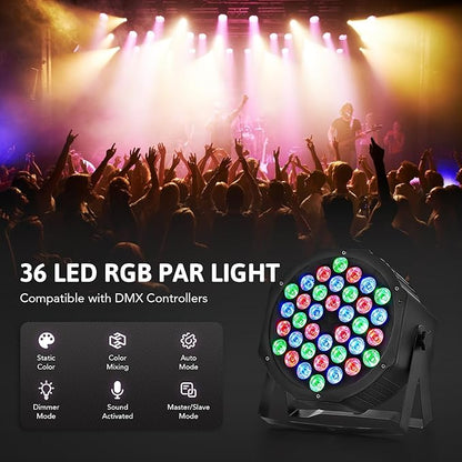 CO-Z Stage Lights 36 RGB LED Par Lights with Remote Control DJ Uplighting for Event Wedding Christmas Halloween Party Club Music Stage Lighting, 6 Pack