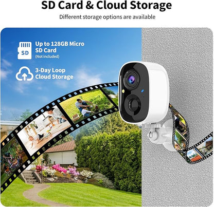 Security Cameras Wireless Outdoor,2K Indoor WiFi Wireless Cameras,Outside Battery Powered Cameras for Home Security,AI Motion Detection,Color Night Vision,Spotlight,Siren Alarm,SD/Cloud Storage,2Pack