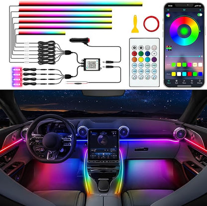 Jushope Acrylic LED Lights - Interior Car Ambient Lighting Kits with Dynamic Rainbow Dream Color Chasing, Music Sync (10 in 1(4*29.5+43.3+14.5 inches+4 Footwell Lights))