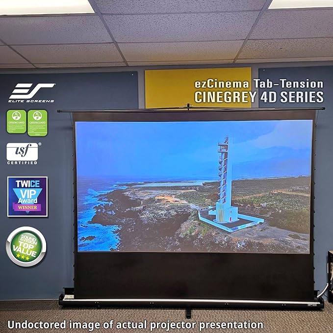 Elite Screens ezCinema Tab-Tension CineGrey 4D, 121-inch 16:9, Manual Floor Pull Up ISF Ceiling Ambient Light Rejecting, Portable Home Office Classroom Projector Screen with Carrying Bag, FT121UH-C4D