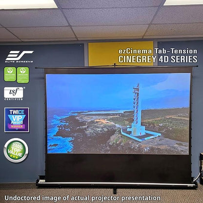 Elite Screens ezCinema Tab-Tension CineGrey 4D, 123-inch 16:9, Manual Floor Pull Up ISF Ceiling Ambient Light Rejecting, Portable Home Office Classroom Projector Screen with Carrying Bag, FT123UH-C4D
