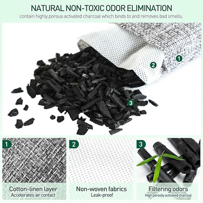 MAXWAVE 8 Pack Activated Charcoal Odor Absorber Bags, Bamboo Charcoal Air Purifying Bags, Natural Air Freshener, Shoe Deodorizer, Moisture Absorber, Odor Eliminators for Home, Car (4×50g, 4×150g)