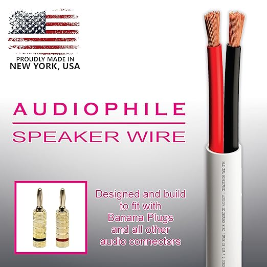 NATIONAL Wire&Cable - 12/2 Audiophile Speaker Wire (25 Feet) 12AWG Gauge - Made in USA - in Wall Audio Speaker Wire Cable/CL Rated/ETL Listed / 2 Conductors - OFC Oxygen-Free Copper, White 25ft