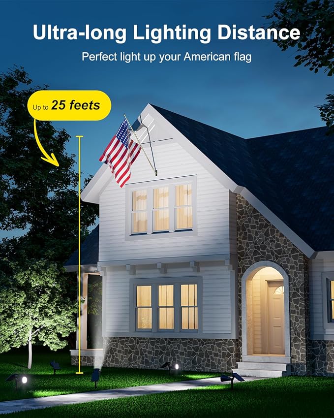 2 Pack Solar Spotlights Outdoor Waterproof for Flag, Tree, Statue, Number Sign, Plant Pot, Bright LED Outside Landscape Flood Lamp for Accent Uplighting Yard, Garden, Driveway, Walkway, Porch, Fence