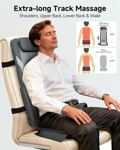 Snailax Gifts for Men Women Chair Back Massager for Full Back Pain Relief Deep Tissue, Vibration Heated Seat Cushion Long Track Dual 3D Shiatsu Rollers, 3 Height Settings Foldable Massage Chair Pad