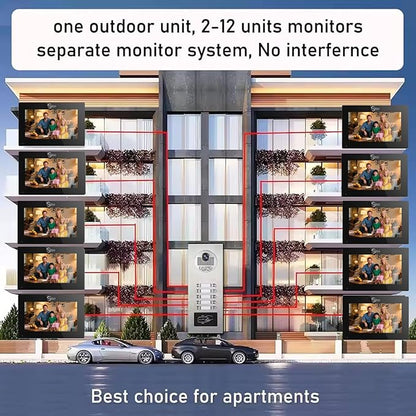 Wired Apartment Video Intercom System,1080P HD Video Doorbell, Compatible with 12 Units 7-inch Touchscreen,Supports Motion Detection,Two-Way Audio,Tuya Smart Home