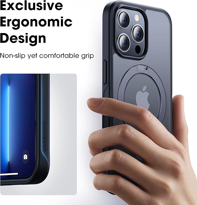 CASEKOO Designed for iPhone 16 Pro Case with Magnetic Invisible Stand [Military Drop Protection] [Compatible with MagSafe] Shockproof Translucent Matte Slim Phone Cover 6.1", Black