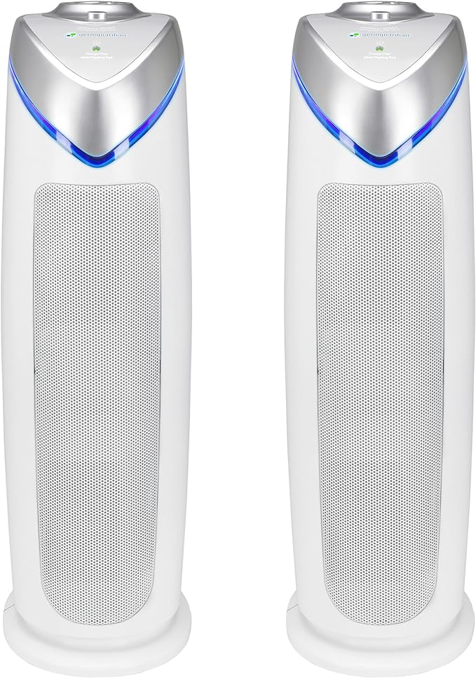 GermGuardian Air Purifier with HEPA 13 Filter, Removes 99.97% of Pollutants, Covers 743 Sq. Foot Room in 1 Hour, UV-C Light Helps Reduce Germs, 22 Inch, 2-Pack, White, AC4825W2PK