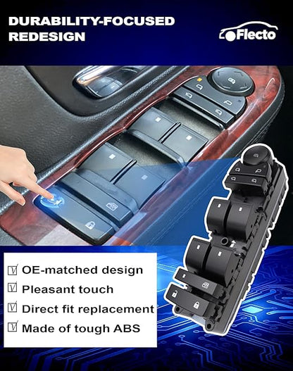 Flecto 20835553 Master Power Window Switch Driver Side with Door Lock Compatible with 2011-2013 Chevy Silverado, Replace# 20835553AD, Driver Side Window and Door Lock Control Assembly