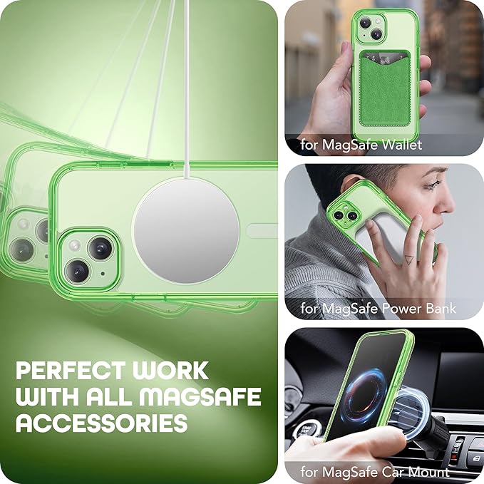 Magnetic for iPhone 15 Plus Case, Compatible with MagSafe, Built-in Privacy Screen Protector and Camera Protection, Anti Spy Full Body Dustproof Shockproof Hard Phone Case 6.7", Bright Green