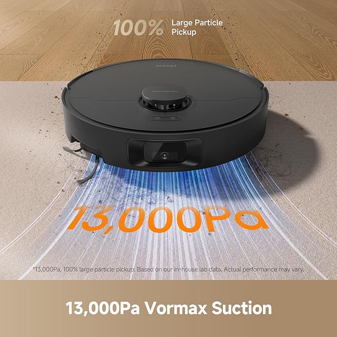 DREAME D20 Pro Plus Robot Vacuum, 13,000Pa Suction, DuoBrush for Pet Hair, Corner Cleaning, Self Emptying, LDS Navigation Laser Avoidance, Vacuum Mop, Hard Floors&Carpets (Black)