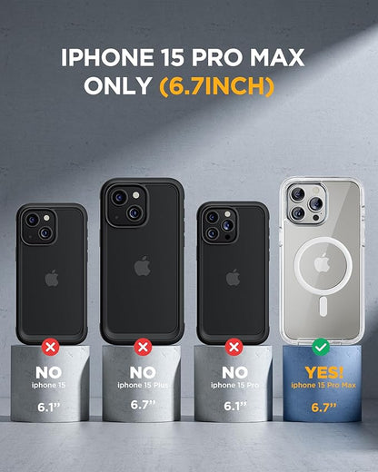 Miracase Magnetic for iPhone 15 Pro Max Case 6.7'' [Compatible with Magsafe] Full-Body Drop Proof Bumper Phone Case for iPhone 15 Pro Max with Built-in 9H Tempered Glass Screen Protector,Clear