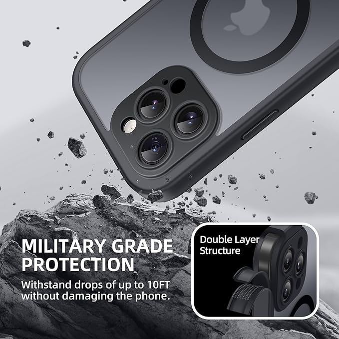 BERFY Magnetic for iPhone 14 Pro Max Case, Compatible with MagSafe,Built-in Privacy Screen Protector and Upgraded Camera Protection,Anti-Spy Full Body Shockproof Phone Case for 14 Pro Max,Matte Black