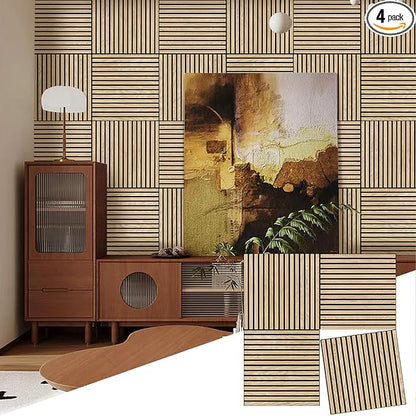 ARMURO Acoustic Wood Panels for Wall 4-Pack - Natural Oak Veneer Soundproof Panels for Home & Office, 23.6" Wood Wall Panels with Noise Reduction (23.6" W x 23.6" L)