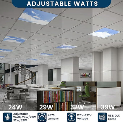 4 Pack 2x4 LED Flat Panel Light Drop Ceiling Fixture with Cloud Design, 7000LM Tunable 20W-40W, 3000K-6500K 0-10V Dimmable Skylight Recessed Fixture for Office Shop, ETL & DLC 24x24 Inch LED Panel