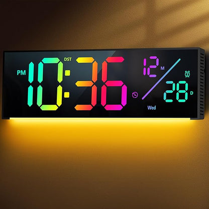 Digital Wall Clock, Large Display Digital Clock with 11 RGB Colors, Wall Clock with Night Light, Alarm Clock, Date, Week, Temp, DST for Living Room, Bedroom, Classroom Decor, Gift for Senior Mom Dad