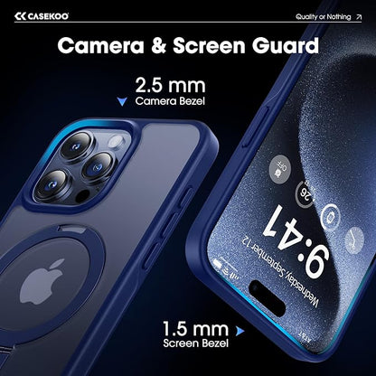 CASEKOO Designed for iPhone 15 Pro Case with Magnetic Invisible Stand [Military Drop Protection] [Compatible with MagSafe] Shockproof Slim Translucent Matte Pro Case 6.1 Inch, Blue